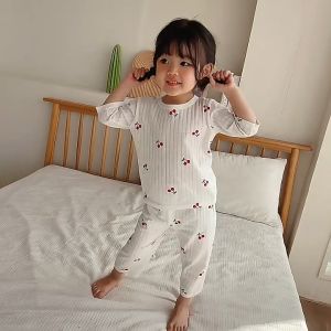 【SG STOCK】Childrens Pajamas Summer Girls Home Clothing Set Cotton Boys Comfortable Clothes Three-quarter Sleeve Baby