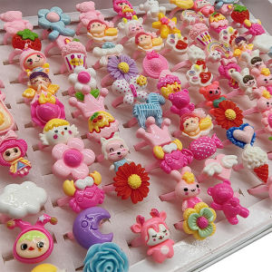 30/100pcs/Lot Wholesale Hot Mix Style Party Cosplay Open Adjust Kids Finger Rings Cute Child Ring Gifts for Girls DIY Jewelry