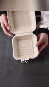 EC 50PCS 450ML Sugarcane Clamshell Bento Cake Box / Burger Box / Dessert Box Eco-Friendly Bagasse container