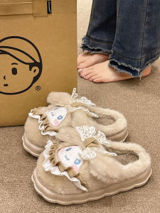 Cute Cotton Slippers Womens Autumn Winter Outdoor Wear 2025 New Anti-slip Indoor Home Plush Warm Headed Slippers