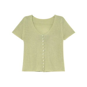 NIHAOKANONG | Áo Thun Không Tay Đan V-Neck Ôm Sức