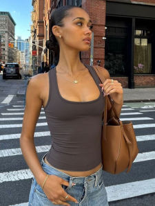 เสื้อครอปแขนกุดคอเหลี่ยมทรงบอดี้คอนสำหรับผู้หญิง สไตล์เซ็กซี่หรูหรา สีพื้น Y2K เหมาะสำหรับงานปาร์ตี้ คลับแวร์ ชุดฤดูร้อน ขายส่ง