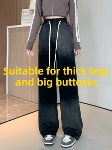 LANKELISHA | High Waist Wide Leg Jeans Women Plus Size Floor Length Straight Leg Pants Pear Shape Body Slimming Trousers Cotton Stretch Denim