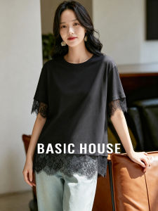 Basic House | Black Lace Patchwork Loose Fitting T-Shirt