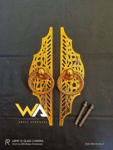Tarikan Pintu Gebyok Kuningan Antik Motif Gunungan Ukir 31 cm 2 Pcs