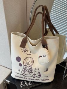 Lightweight Casual Canvas Tote Bag for Women Commuter Shoulder Bag Large Capacity Ollberni Korean Style Soft Handbag