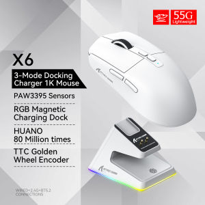 ATTACK SHARK | Attack Shark X6 PAW3395 Bluetooth Mouse2.4 Tri-Mode Connection RGB Touch Magnetic Charging Base Macro Gaming Mouse