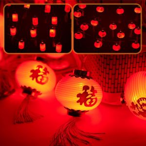 [LED String Light]1.5M 10 Lights Chinese New Year Lantern String Fu Character Curtain Hanging Lamp Spring Festival Atmosphere Decoration