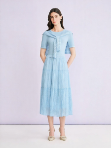 Elegant Stylish Cape Design Round Neck Slimming Ruffled Dress