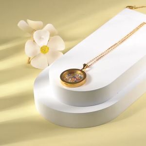 Ly Eagle Silver Plated 18K Gold Circular Double Sided Wear Stainless Steel Necklace Religious Plague Necklace Blessing Virgin Mary Pendant Colorful Crystal Pendant Jewelry