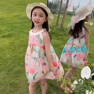 (KIDSFO-92) 2-7Thn Dress Gaun Anak Perempuan Strip Rok Bunga Ombre Layer Fashion Korea Princess