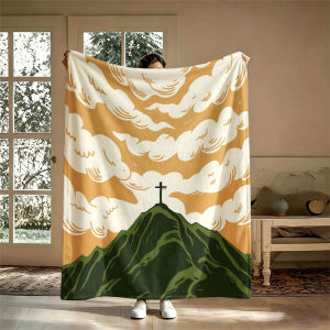 BILIBILI | Cross Mountain Clouds Art Flannel Blanket Perfect for Sofa Office Bed Travel Sleep Read Relax Camping Four Season Use