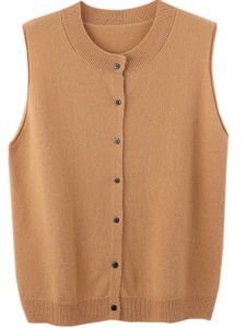 เสื้อคาร์ดิแกนถักคอวีแขนกุดผ้าขนสัตว์แท้สวมใส่สบายสำหรับผู้หญิง เสื้อคลุมฤดูใบไม้ร่วงสีพื้นสำหรับทำงาน