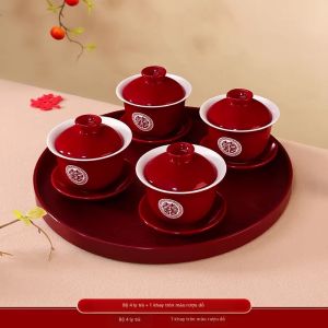 LANGMANXISHI | Bộ Tách Trà Cưới Màu Đỏ