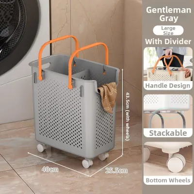 OME | Double Layer High Aesthetic Nordic Laundry Basket with Wheels