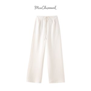 Slimming High Waist Wide Leg Pants Womens Draped Thin Casual Pants Elastic Waist Straight Cut Summer Fashion Ladies Trousers