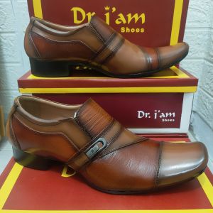 SEPATU PANTOFEL FORMAL KULIT PRIA DR. IAM 6002 TAN ( PRODUKSI SENDIRI )