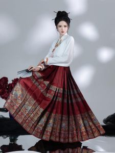 Heavy Embroidery Gold Weave Full Gold Makeup Horse Tailed Skirt Set High Waist A-Line Hanfu Skirt by Qi Mo Gu 2025 Spring Collection