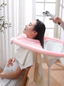 『😳Ship in 24hrs🤟💚』Inflatable Basin for washing hair Shampoo Trays with Tube Inflator Pump Mobile Hair Portable Hair Wash Basin No Spills 家用便捷洗头盆