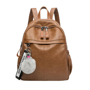 Leather Mini Backpack Womens Casual Style Top Layer Cowhide Small Bag Double Shoulder Bag Soft Texture Zipper Closure