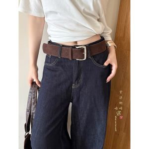 Retro Brown Velvet Buckle Wide Waist Belt for Women New 2025 Fashionable Leather Belt for Jeans Decoration Accessory