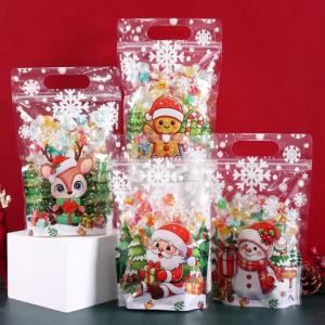 10/20 Chiếc Túi Quà Giáng Sinh Thiết Kế Đứng Được Với Hình In Ông Già Noel & Người Tuyết Túi Nhựa Có Thể Đóng Kín Lại Dùng Cho Tiệc Tùng & Trang Trí Năm Mới