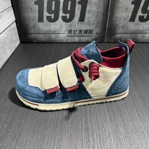 Trendy Mens Shoes Fleece Lined Genuine Leather Sporty Casual Magic Tape Versatile Color Block Slip-On Boots for Autumn Winter