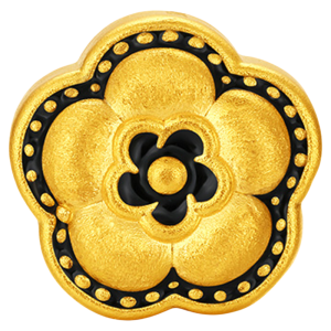Gold Good Luck Bead with Enamel Floral Design