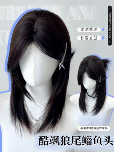 Wolf Tail Wig Men Women Short Hair Cosplay Samurai Head Middle Part Half Tied Realistic Hair Style Anime Costume Accessory