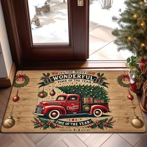 VIKAMA Chào Mừng Giáng Sinh Thảm Trải Sàn Hình Ông Già Noel & Họa Tiết Cây Thông Được Làm Bằng Máy Bằng Vải Polyester Thảm Chùi Chân Lối Vào Phong Cách Hiện Đại Thảm Trang Trí Nhà Cửa Cho Phòng Khách Phòng Ngủ