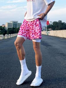 American Style Mens Short Pants Summer Trendy Brand Leopard Print Sports Pants Casual Four-Quarter Running Training Fitness Basketball Pants