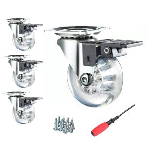 Swivel Caster Wheels 3 InchHeavy Duty Casters Set of 4 with Brake800Lbs Clear Polyurethane Furniture Wheels for Workbench