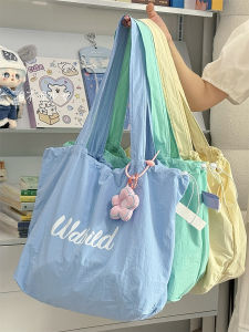 Large Capacity Canvas Shoulder Bag Korean Style Lazy Wind Letter Handbag Artistic Girl Drawstring Tote Bag Casual Leisure