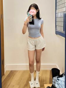 Quần Short Thể Thao Cotton Nguyên Chất Ba Điểm Cho Nữ Quần Áo Mặc Nhà Rộng Rãi Cạp Cao Quần Short Ống Rộng Màu Xám