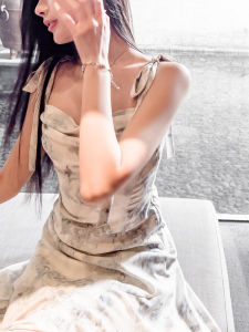 Elegant Summer Long Dress Thin Elegant Summer Long Split Skirt Strap Soft Snowflake Floral Fairy Strap Dress Elegant Summer Dress