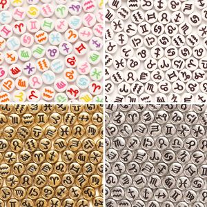 100-500PCS Acrylic Zodiac Beads Round Flat Loose Spacer Constellation Beads For Jewelry Making Diy Bracelet Necklace Accessories
