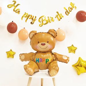 32inch/48inch Bear Foil Balloon Large Candle Cake Ballons Funny Photography Props Heart Shape Balloon Colorful Birthday Cake Balloon Boy Girl Gifts Anniversary Christening Birthday Party Decoration