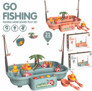 Bộ đồ chơi câu cá cho bé mô hình vịt có nhạc có đèn có vòng quay đẩy nước tự động sử dụng pin - Thị trấn đồ chơi