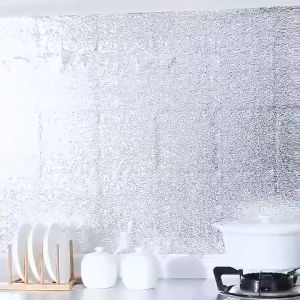 ELF สติกเกอร์ฟอยล์อลูมิเนียม สติ๊กเกอร์ครัว กระดาษติดผนังห้องครัว วอลเปเปอร์กันน้ำ กันน้ำมันกระเด็น ใช้สำหรับติดผนังห้องครัว 60x100/300ซม.