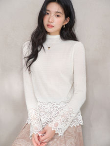 Lace Hollow High Collar T-Shirt Top Female