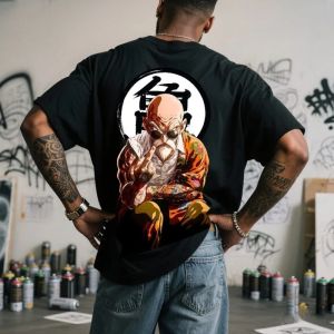 Bandai | Mens Dragon Ball Master Roshi Kanji Pattern Short Sleeve Summer Casual Oversized Loose Top Fashionable Trendy Clothing