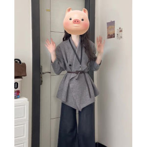 BINKAFENNY | Youthful Stylish Gray Asymmetric Collar Coat