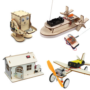 DIY Remote Boat Science Toys Kids STEM Electric Educational Teaching Kit 3D Assemble Wooden Robot/Car/Building Educational Toys