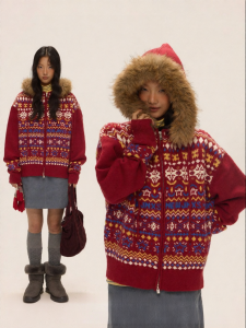 JNXS | Classic Warm Fair Isle Removable Collar Hooded Cardigan