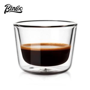BINCOO Glass Espresso Cup Double-Wall Thickened Heat-Resistant for Iced American Latte 90ML/180ML/240ML