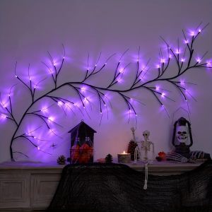 48LED Willow Vine Twig Decoration Lights Indoor 8 Modes USB Fairy Lamps Halloween Room Decorative Garland Lights