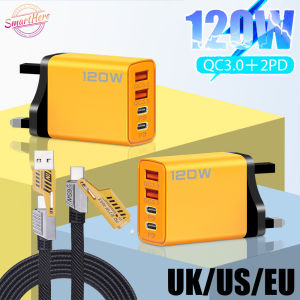 4 Ports 120W USB C PD Quick Charger EU US UK Wall Chargers Adapter 65W Super Fast Charging Cable Charger for Xiaomi Android Huawei