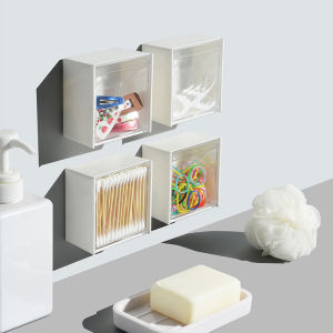 Japanese-Style Wall-Mounted Clamshell Box Transparent Bathroom Waterproof Cotton Box Headband Lipstick Storage Compartmented Storage Boxes Storage Box