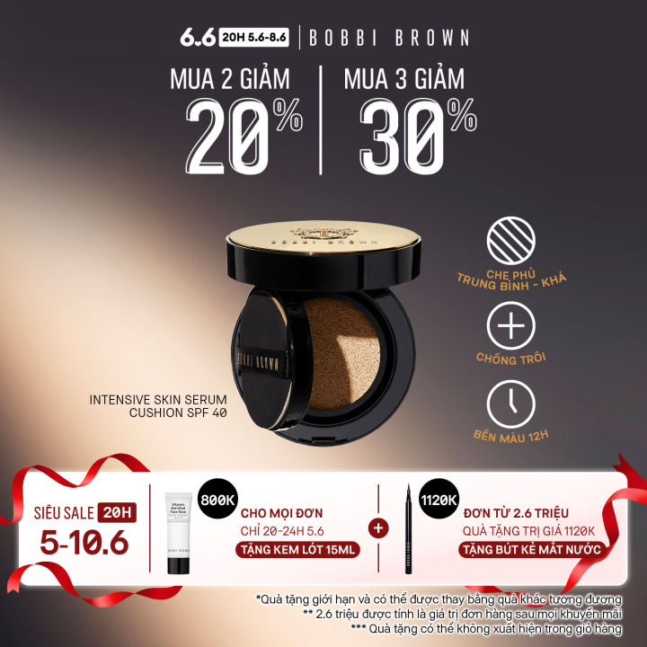 [ĐỘC QUYỀN 20H 5-10.6] Phấn Nước Bobbi Brown Intensive Skin Serum Cushion Foundation / Phấn nước dưỡng ẩm với vitamin E cho da thường, da dầu và da nhạy cảm - hiệu ứng rạng rỡ, không paraben, chống  tia cực tím