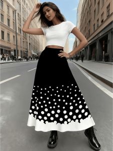 Printed Design Four Seasons Black and White Polka Dot Casual Style Half Skirt